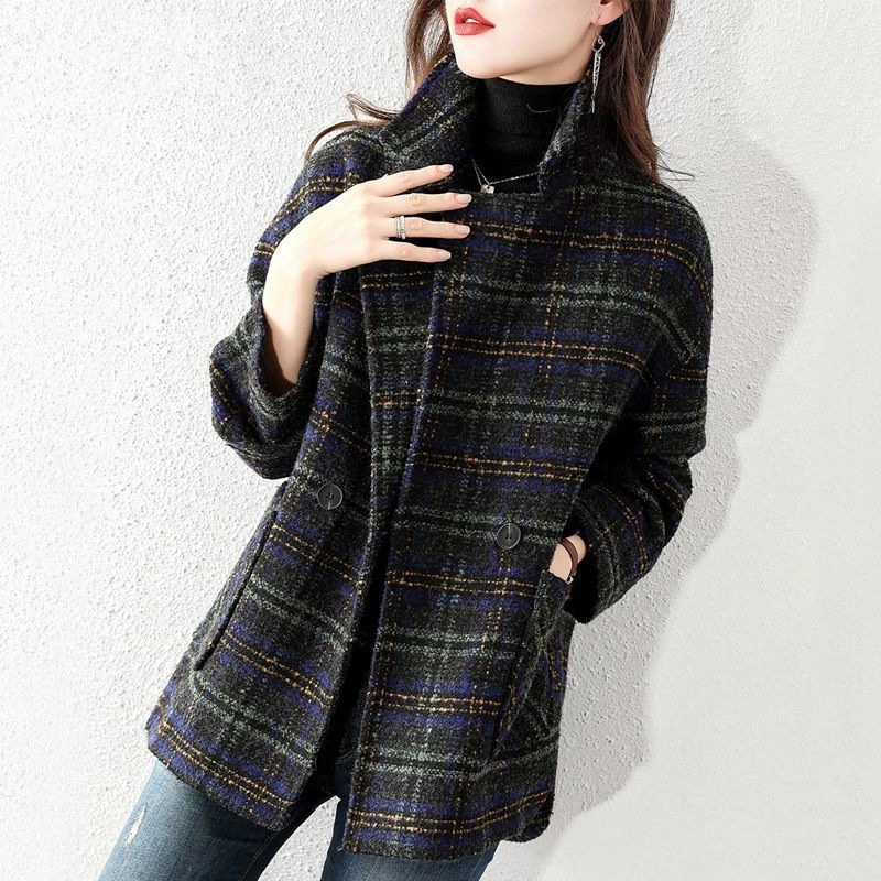 Women Plus Size Plaid Woolen S - đánh giá và giá Wool Coat Peacoat