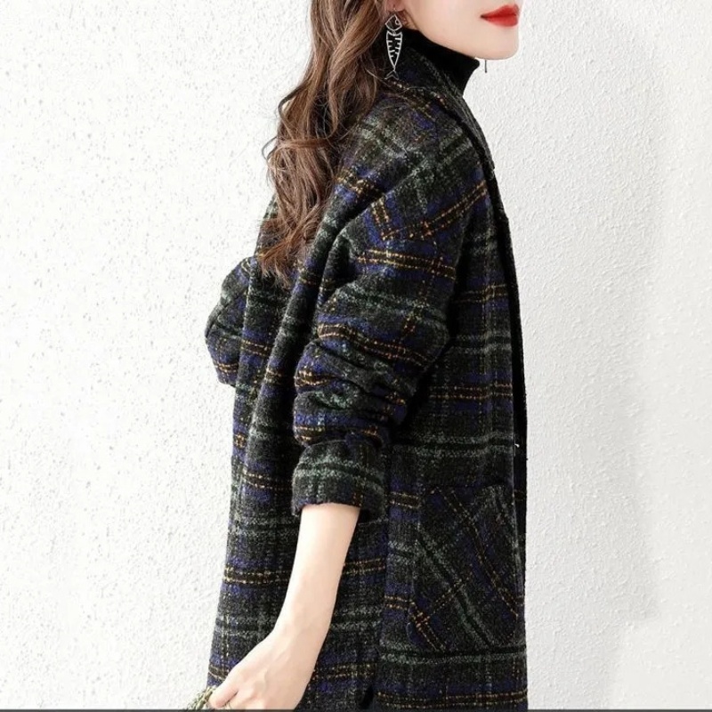 Women Plus Size Plaid Woolen S - đánh giá và giá Wool Coat Peacoat