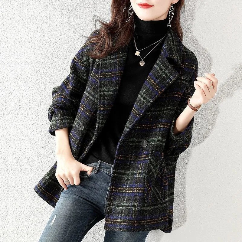 Women Plus Size Plaid Woolen S - đánh giá và giá Wool Coat Peacoat