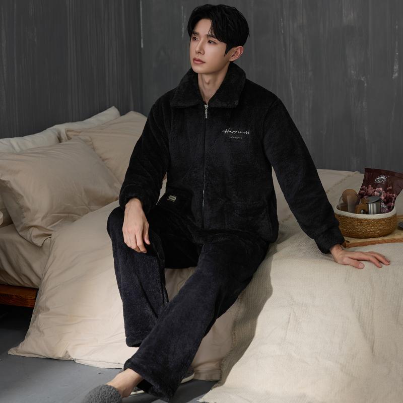 Thicken Men Pajamas Set Winter - đánh giá và giá Flannel Shirt Lined