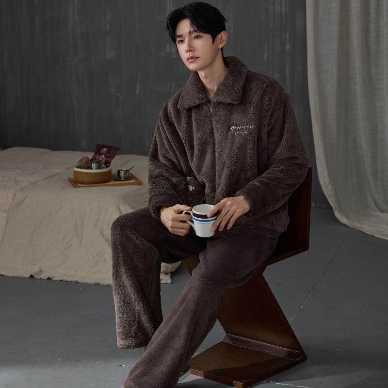 Thicken Men Pajamas Set Winter - đánh giá và giá Flannel Shirt Lined